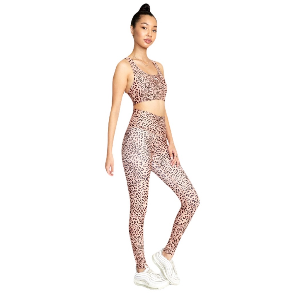 RVCA ESSENTIAL WORKOUT LEGGINGS Leo Rising Pink Leopard Size Medium